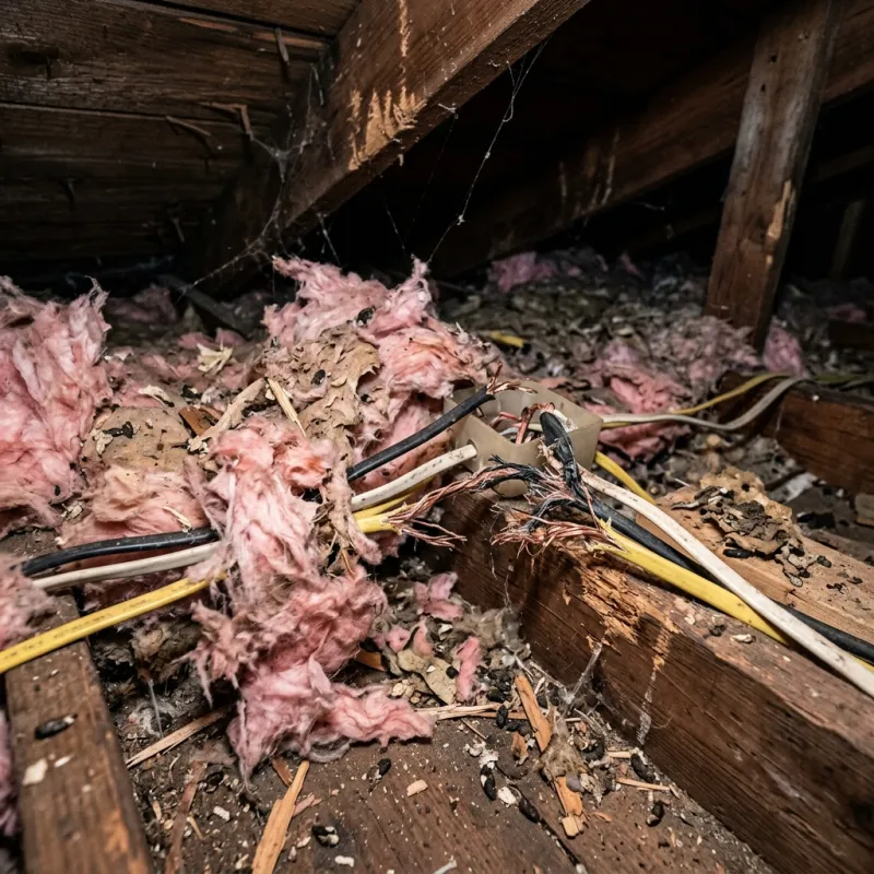 Contaminated ceiling insulation being assessed in a Whittlesea roof space