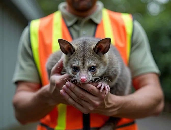Animal handler safely recovering a deceased possum in Whittlesea