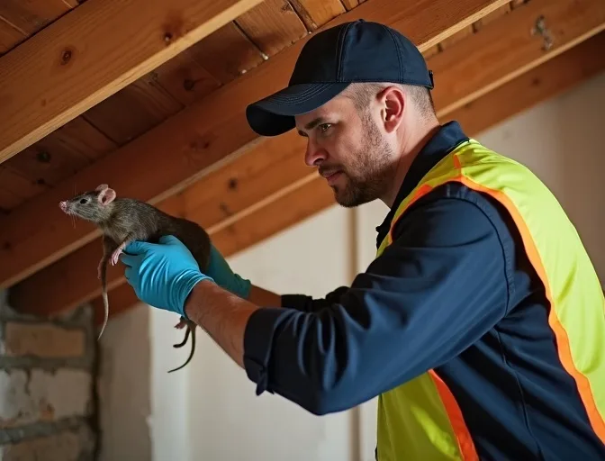 Technician inspecting a roof cavity for a dead rat in Whittlesea